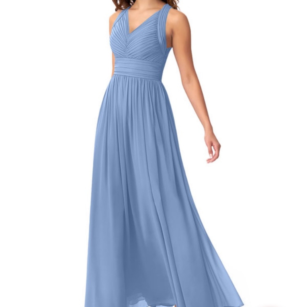 Azazie steel blue bridesmaid dress